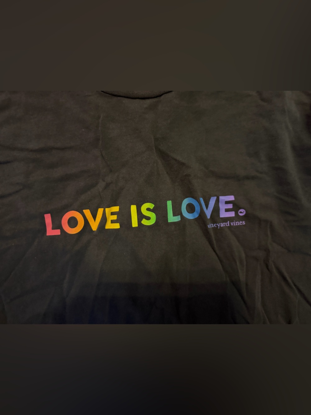 Vineyard Vines Black Short Sleeve Tee with Rainbow "LOVE IS LOVE" pride 2020 XXL